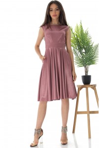 Vintage style midi dress Aimelia DR4544 Powder Pink in satin with pockets