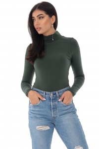 Ladies body in fine cotton - AIMELIA - High neck, Green, BR2355