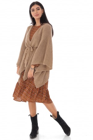 Ladies Tiered midi Dress - AIMELIA - micro print, multi brown, DR4230
