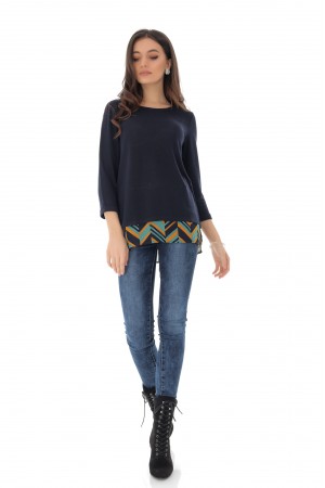 Fine knit top with a colourful aztec printed hem - Aimelia