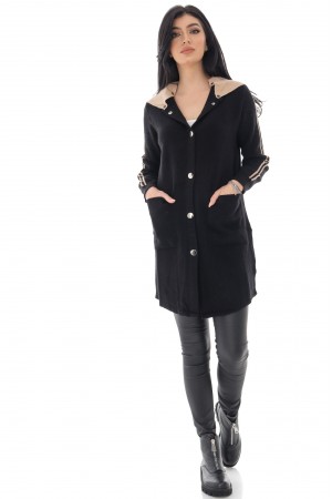 Ladies Casual Black Jacket with contrast hood - AIMELIA - JR536