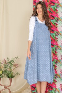 Cotton pinafore, Aimelia Dr4292, in Denim and White, with pockets.