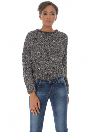 A chunky knit jumper,Aimelia Br2428,in Navy,with a colourful fleck.