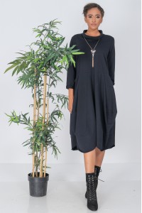 Oversized midi dress, Aimelia Dr4320,in Navy with a high neck and side pockets.
