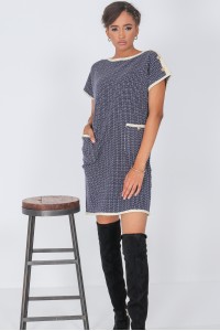Chanel inspired Shift Dress,Aimelia Dr4335, in Navy with two front pockets.