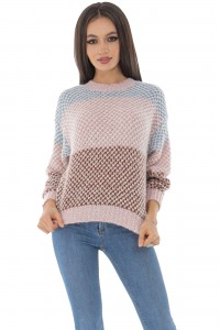 Chunky knit wool jumper, Aimelia Br2448,in Pink/Blue/Cream, in an ombre effect.