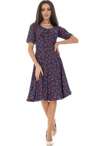 Paisley printed Tea dress,Aimelia Dr4354,in Navy,with puffed sleeves.