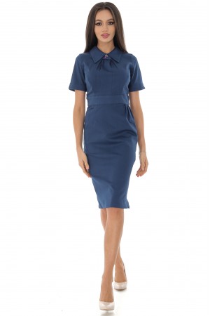 Fitted bodycon midi dress,Aimelia Dr4355, in Navy, with a chic collar and pleat detail