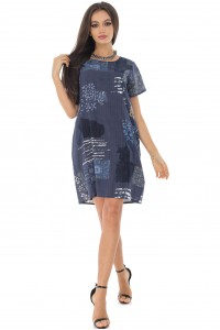 PRINTED RELAXED SHIFT DRESS IN NAVY , Aimelia  DR4360