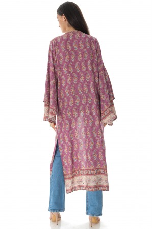 Floral viscose kaftan Aimelia Br2590 in Lilac with flared sleeves