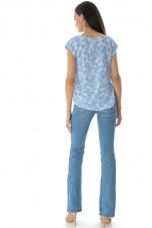 FLORAL CAP SLEEVE RELAXED T-SHIRT IN BLUE - AIMELIA - BR2591