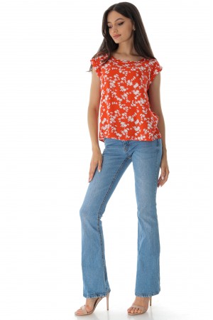 FLORAL CAP SLEEVE RELAXED T-SHIRT IN ORANGE - AIMELIA - BR2592