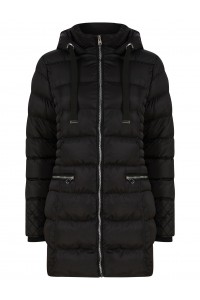 Quilted hooded puffer coat in Black.