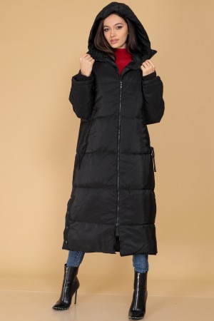 Black Nylon Quilted Maxi Coat