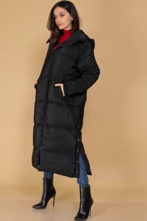Black Nylon Quilted Maxi Coat
