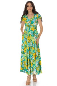 Floral Maxi Dress in Viscose with Pockets
