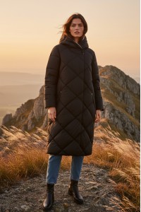 Womens Long Quilted Puffer Coat with Hood Winter Warm  JR670