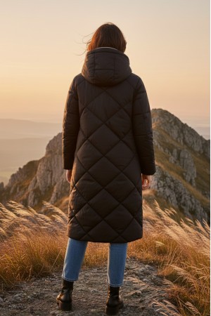 Womens Long Quilted Puffer Coat with Hood Winter Warm  JR670