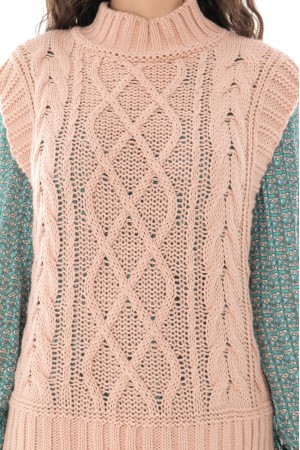  Ladies Pink High neck cable knitted vest - AIMELIA - BR2388