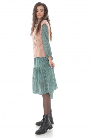  Ladies Pink High neck cable knitted vest - AIMELIA - BR2388