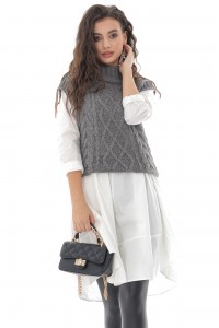  Ladies Grey High neck cable knitted vest - AIMELIA - BR2389