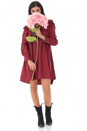 Ladies baby doll style tunic dress - AIMELIA - with lace trim, wine, DR4232
