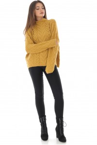 Aimelia high neck cable knit jumper - mustard - BR2163