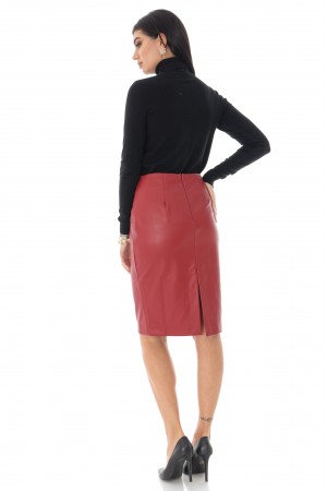 Ladies Faux  leather pencil skirt - Aimelia - Red - FR492