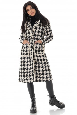 Ladies Elegant cream and black coat with a dog tooth weave - AIMELIA - JR527