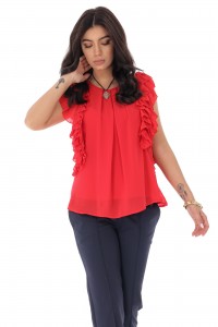 Frill sleeve blouse - Red - Aimelia - BR1431