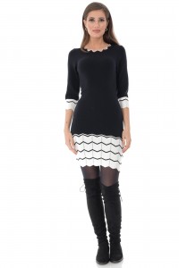 Knitted bodycon dress with contrasting zig-zag, Aimelia - DR4022   