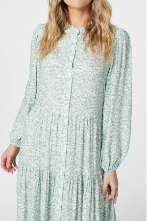 Printed shirt dress Aimelia Dr4386 in Mint in a midi length.