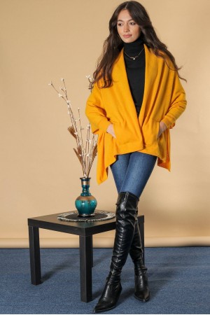 A chic wool blend cardigan, Mustard, Aimelia BR2713