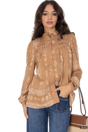  Boho style blouse with lace in Beige Aimelia BR2948