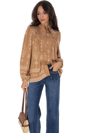 Boho style blouse with lace in Beige Aimelia BR2948