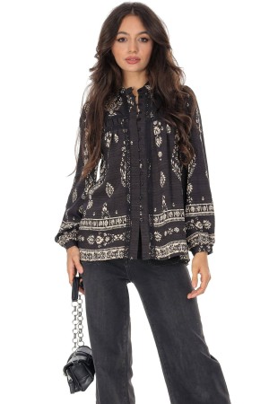 Boho style blouse with lace in Black  Aimelia BR2949