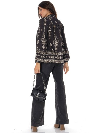 Boho style blouse with lace in Black  Aimelia BR2949
