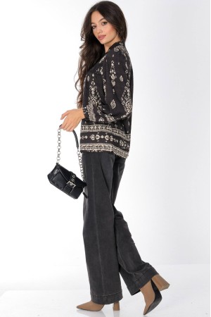 Boho style blouse with lace in Black  Aimelia BR2949