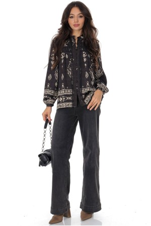 Boho style blouse with lace in Black  Aimelia BR2949