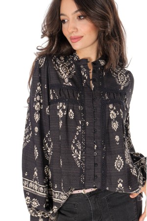 Boho style blouse with lace in Black  Aimelia BR2949