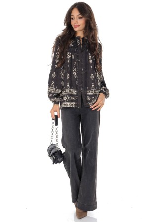 Boho style blouse with lace in Black  Aimelia BR2949