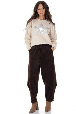  Barrel shaped corduroy trousers in Brown Aimelia TR569