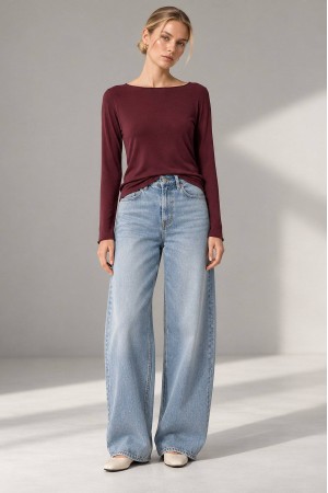Burgundy Modal and Cashmere Boat Neck Top - AIMELIA BR3007