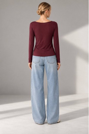 Burgundy Modal and Cashmere Boat Neck Top - AIMELIA BR3007
