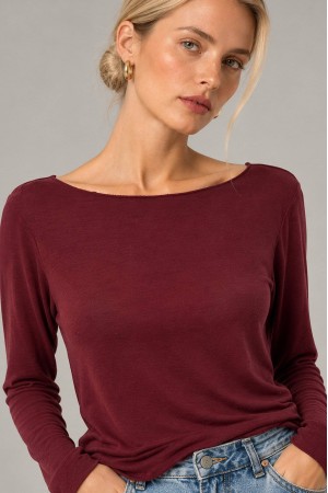 Burgundy Modal and Cashmere Boat Neck Top - AIMELIA BR3007