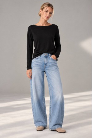 Black Modal and Cashmere Boat Neck Top - AIMELIA BR3006 Black Modal and Cashmere Boat Neck Top - AIMELIA BR3006