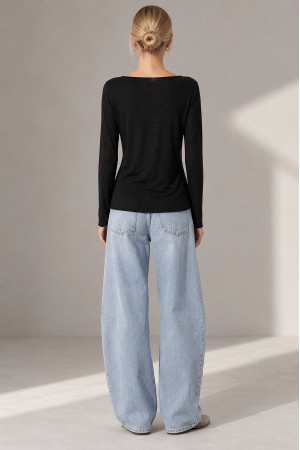 Black Modal and Cashmere Boat Neck Top - AIMELIA BR3006 Black Modal and Cashmere Boat Neck Top - AIMELIA BR3006