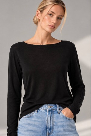 Black Modal and Cashmere Boat Neck Top - AIMELIA BR3006 Black Modal and Cashmere Boat Neck Top - AIMELIA BR3006