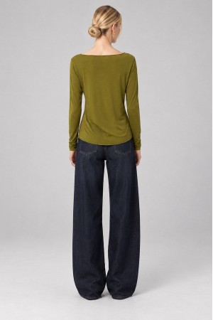 Olive Green Modal and Cashmere Boat Neck Top - AIMELIA BR3009 Olive Green Modal and Cashmere Boat Neck Top - AIMELIA BR3009