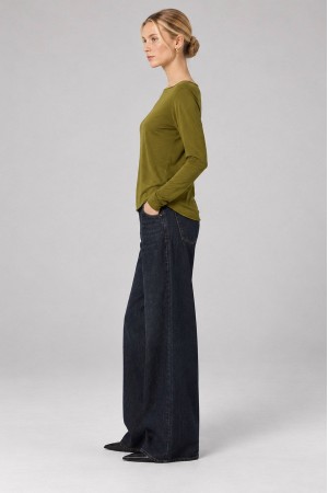 Olive Green Modal and Cashmere Boat Neck Top - AIMELIA BR3009 Olive Green Modal and Cashmere Boat Neck Top - AIMELIA BR3009